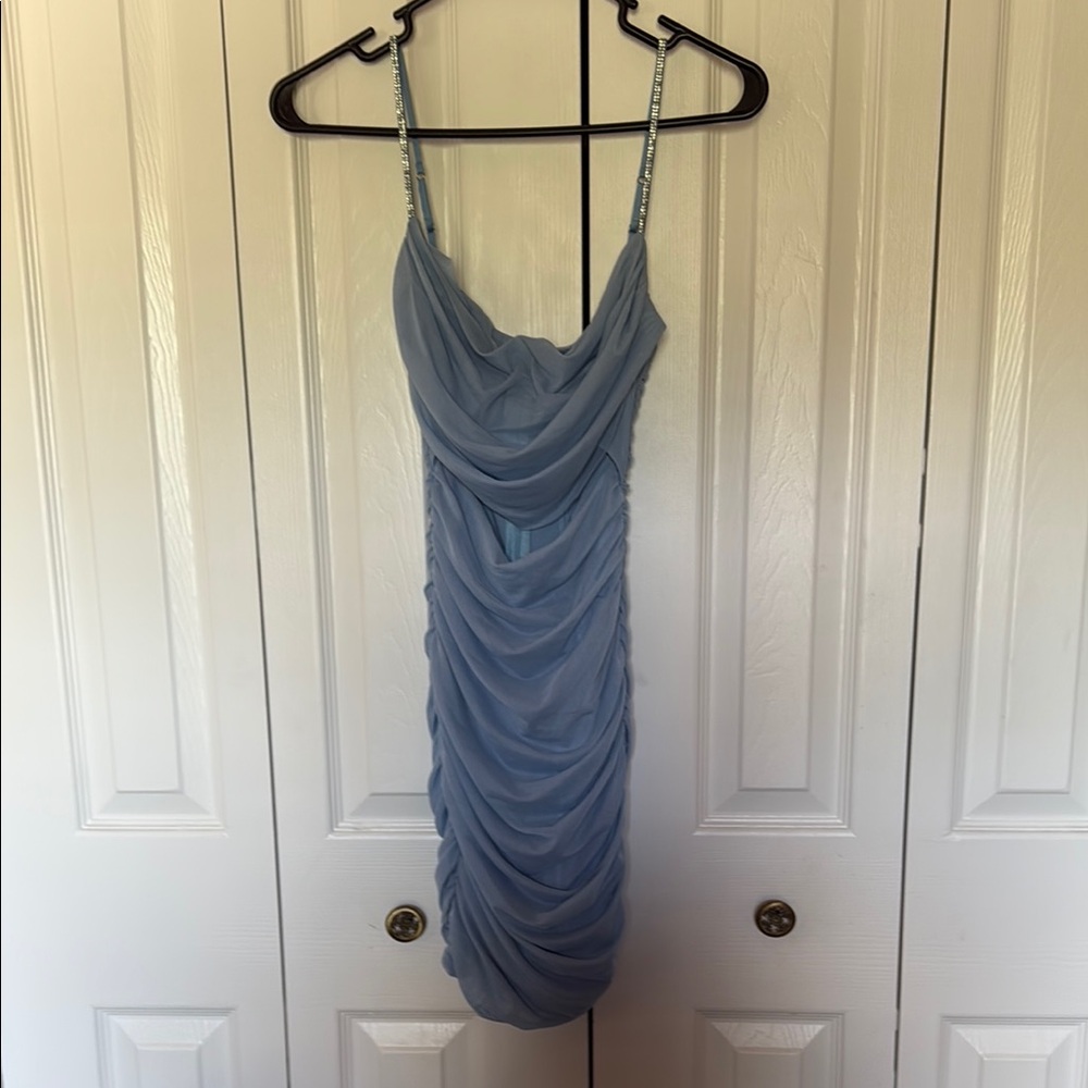 Elegant Blue Draped Dress